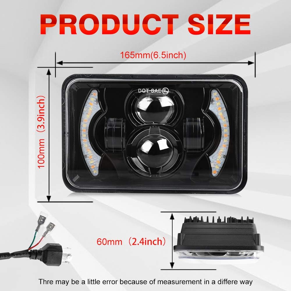 4x6 Inch LED Headlights Sealed Beam 80W Amber Halo Rectangular Replacement T272509