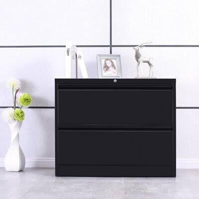 Black 2-Drawer Lateral File Cabinet with Lock and Key E49488