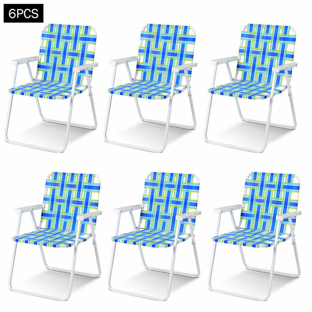 6 Pcs Folding Beach Chair Camping Lawn Chair Blue P56344