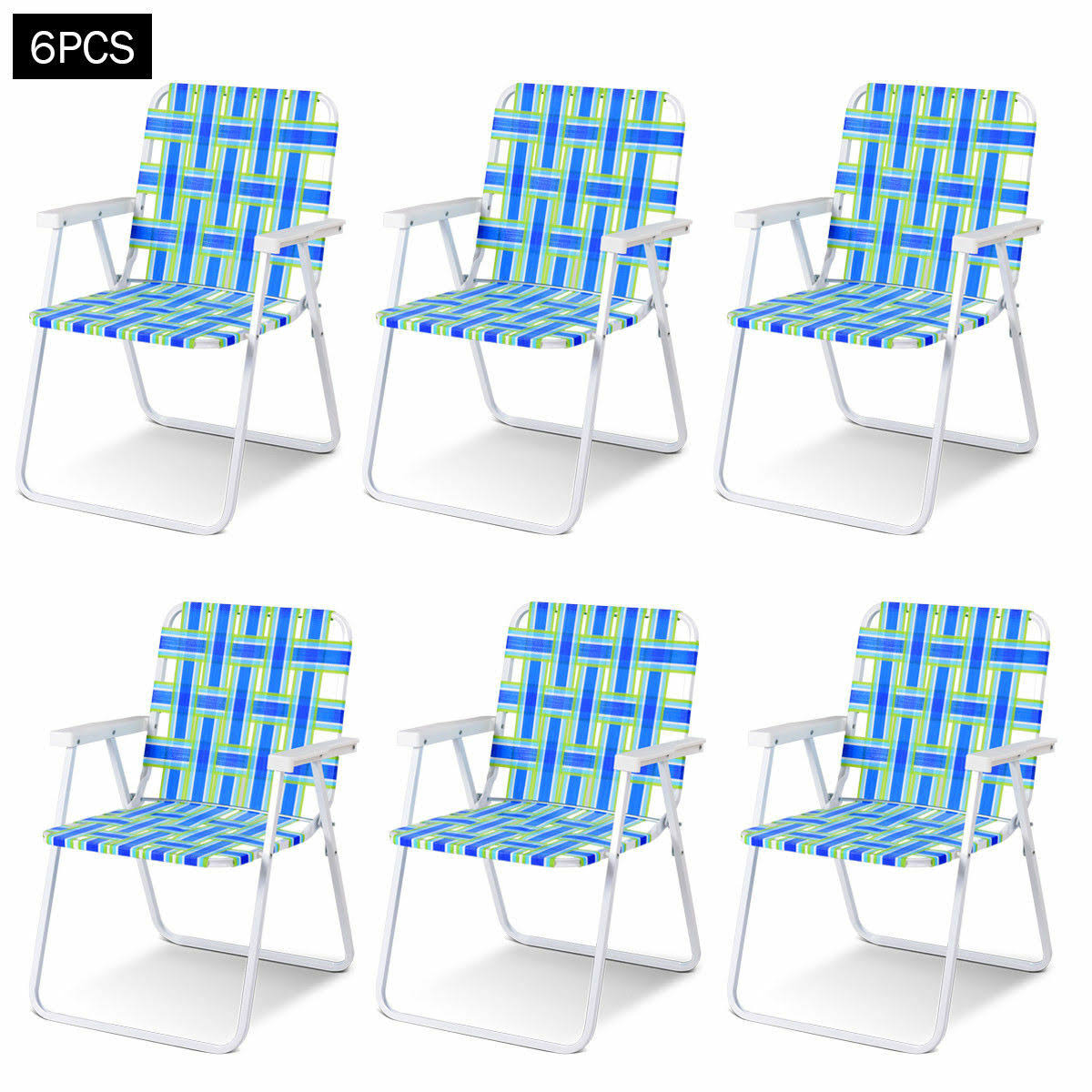 6 Pcs Folding Beach Chair Camping Lawn Chair Blue P56344