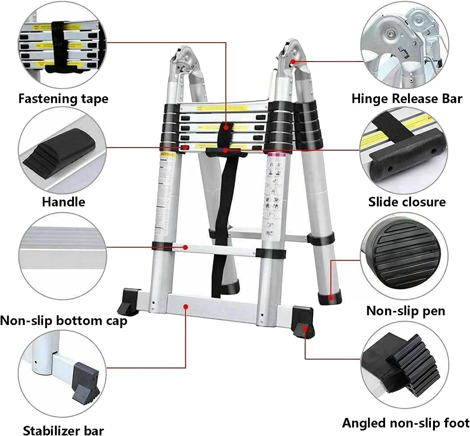 Telescoping Ladder 12.5 FT Aluminum Lightweight Compact Ladder with Stabilizer Bar, 330lb Load Capacity V9565