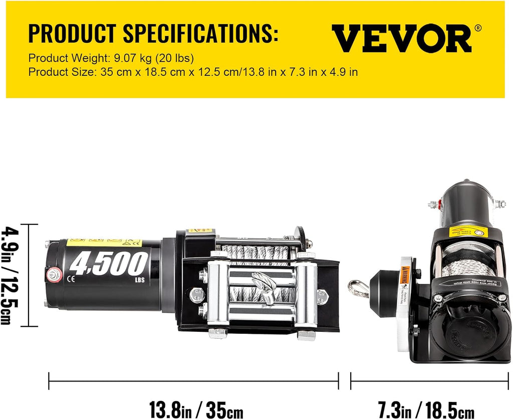 4500lb 12V Electric Winch with Wireless Remote Control Y118