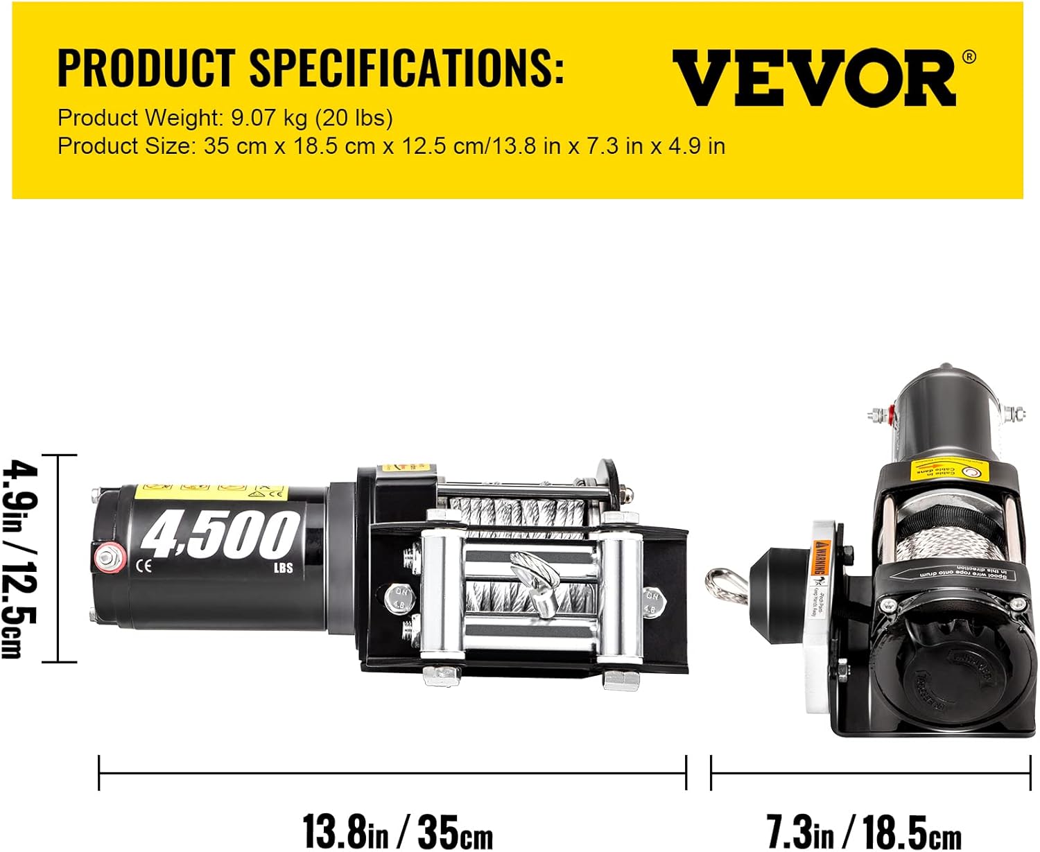 4500lb 12V Electric Winch with Wireless Remote Control Y118