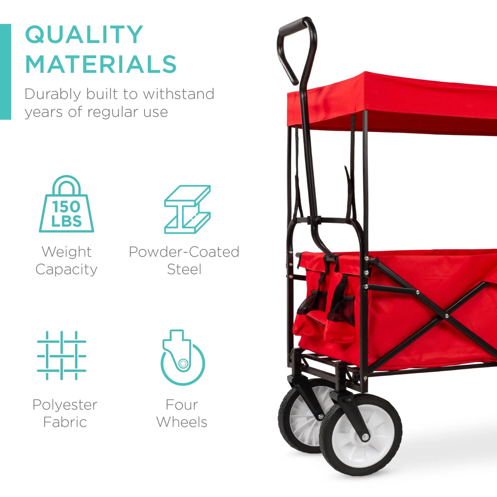 Red Collapsible Outdoor Utility Wagon with Removable Canopy E639064