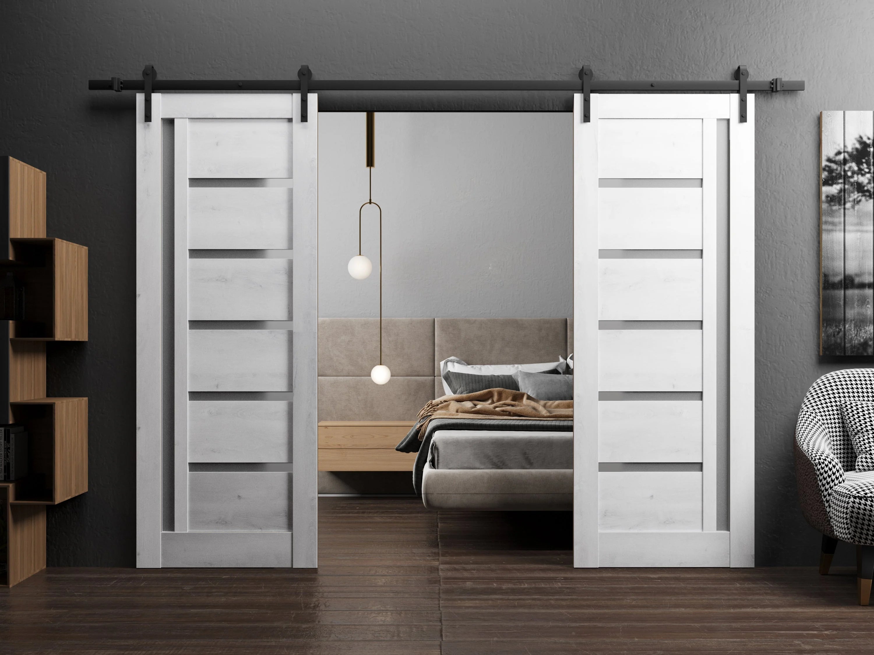 Double Barn Door 36 x 84 inches with Frosted Glass V60287