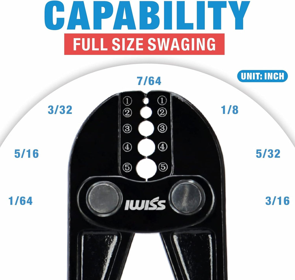 Wire Rope Crimping Tool for Aluminum Loop Sleeves, Duplex Oval Cable Ferrules 1/16’’ to 3/16’’, with Wire Rope Cable Cutter F6729