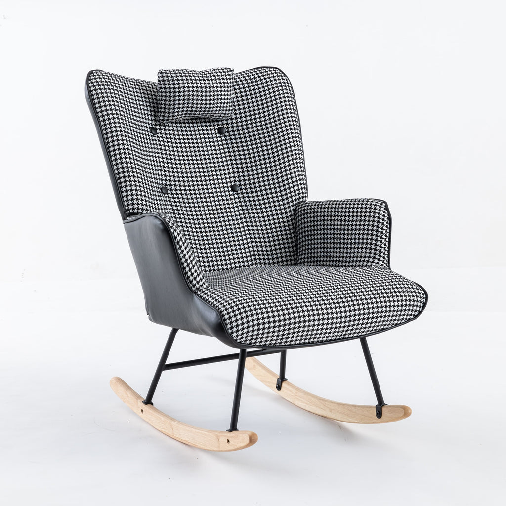 White Wingback Glider Rocker with Solid Wood Base X645