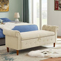 Velvet Tufted Ottoman Sofa Stool Bench with Pillow K779758
