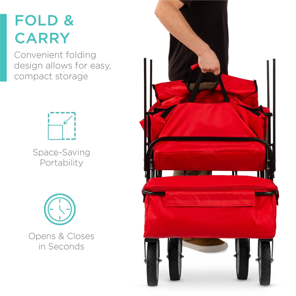 Red Collapsible Outdoor Utility Wagon with Removable Canopy E639064