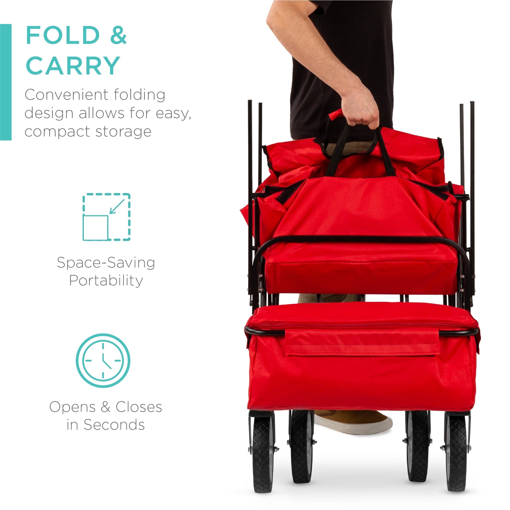 Red Collapsible Outdoor Utility Wagon with Removable Canopy E639064