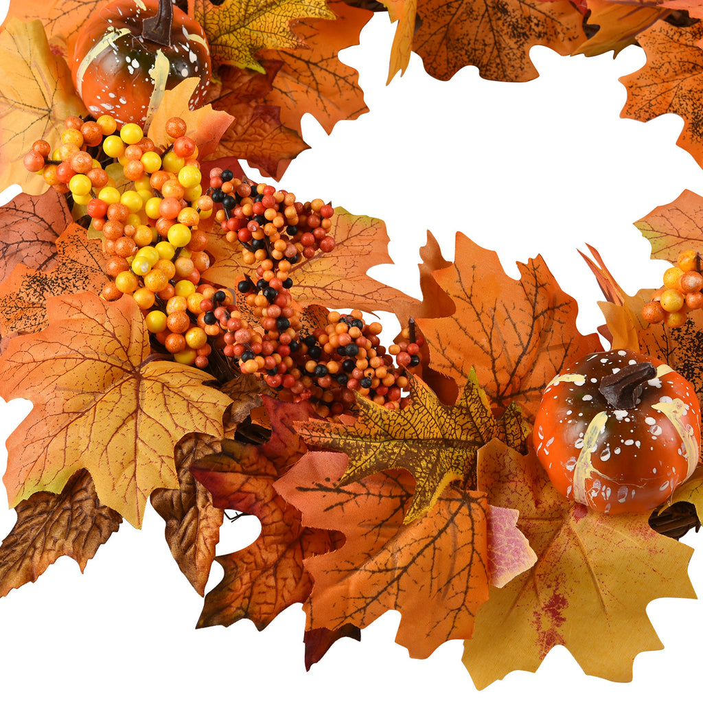 Artificial Hanging Maple Leaf Wreath with Pumpkin and Berry Z199805