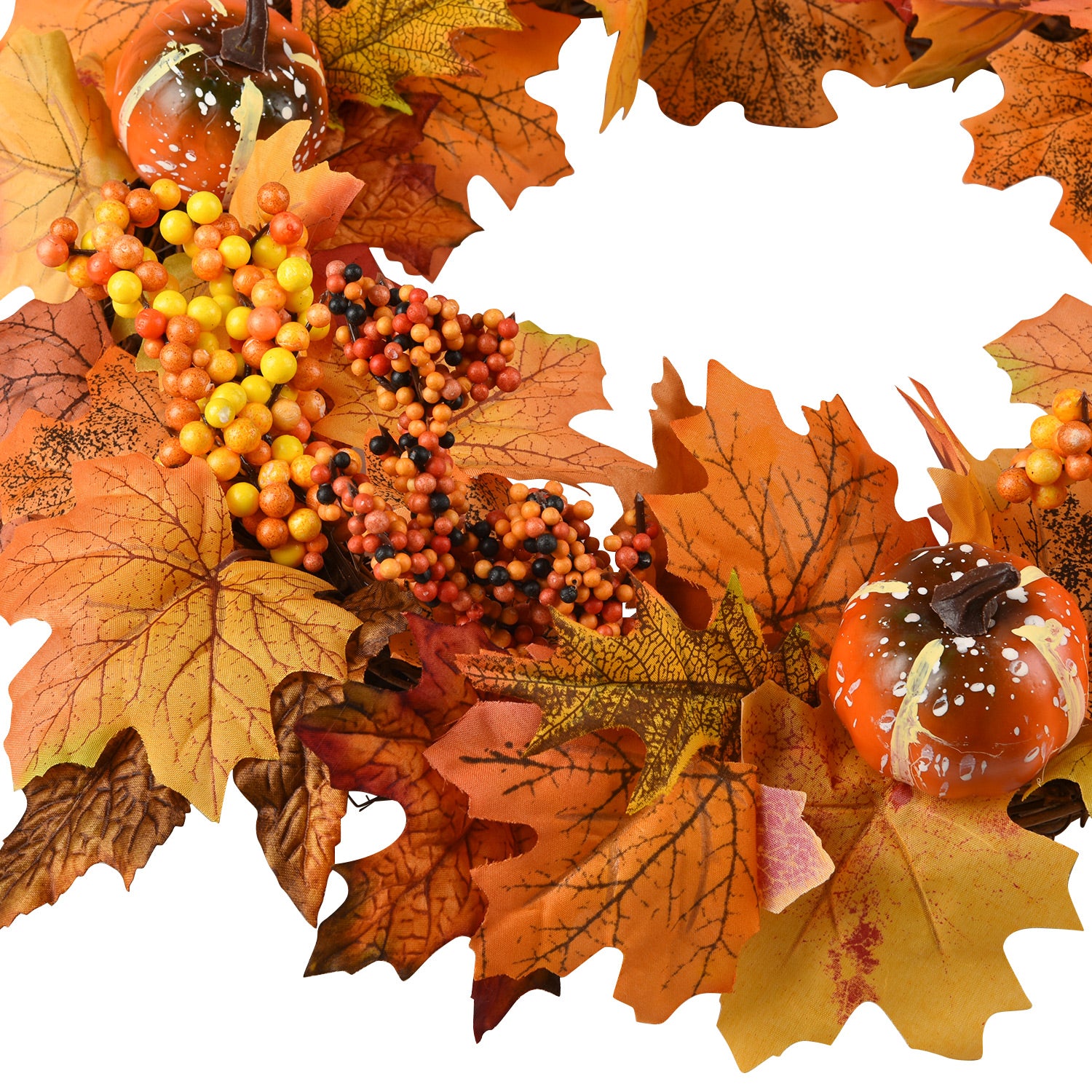 Artificial Hanging Maple Leaf Wreath with Pumpkin and Berry Z199805