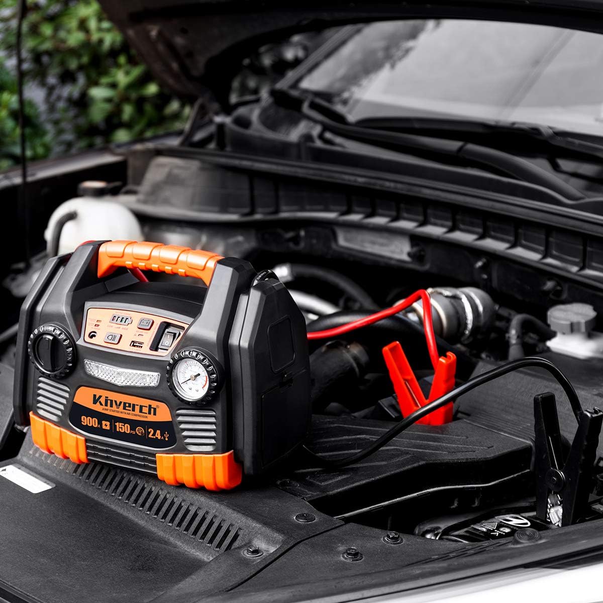 Jump Starter 900 Peak 9AH Portable Car Jump Starter with Air Compressor Tire Inflator USB Port 12V Power Ports G54986