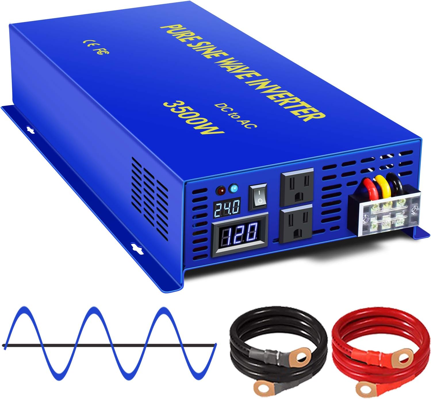 3500W / 7000W Peak 24V DC to AC 110V 120V Pure Sine Wave Power Inverter with LCD Display R98695