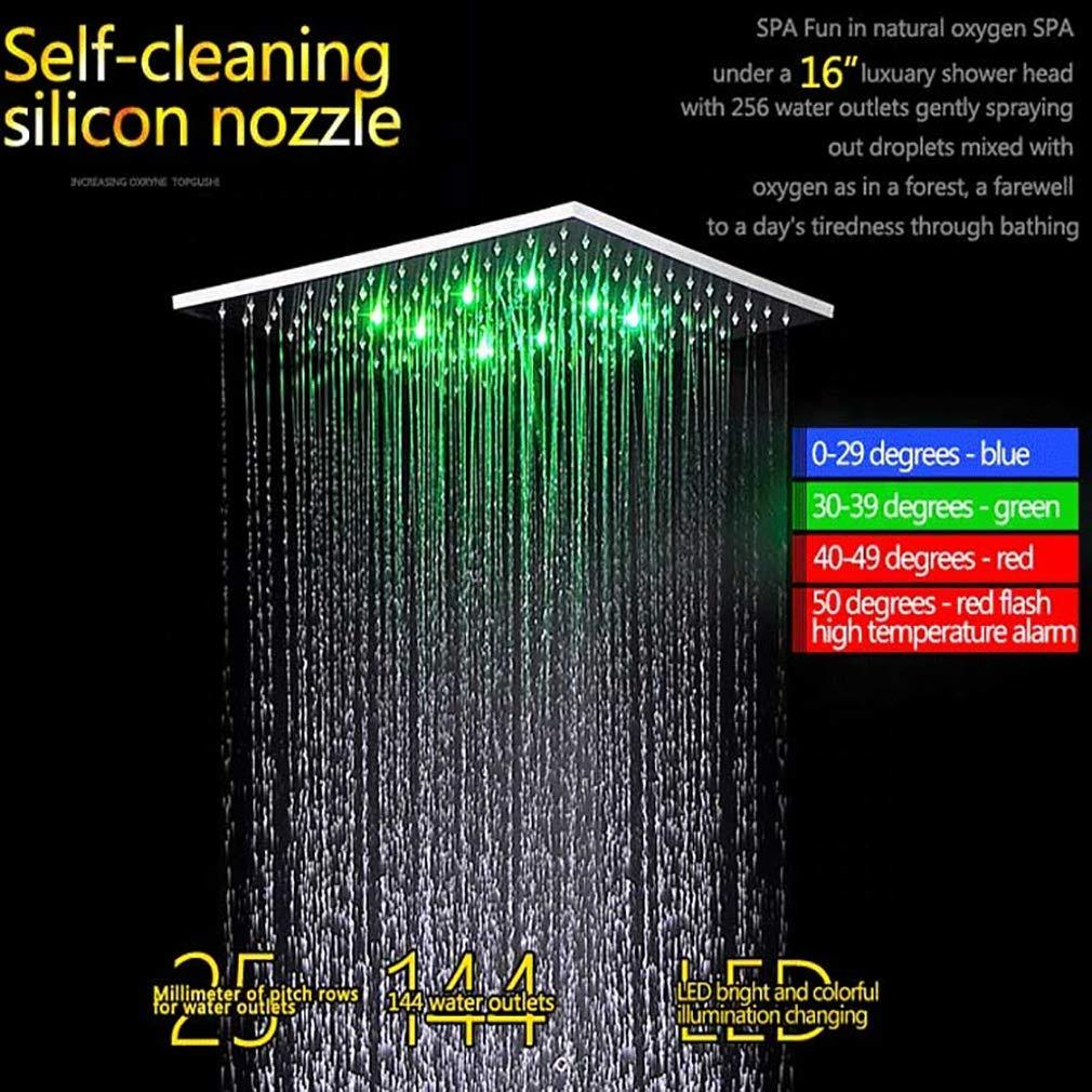 16 Inch Square Ceiling Mounted Thermostatic Rainfall LED Shower With Body Jets R64391