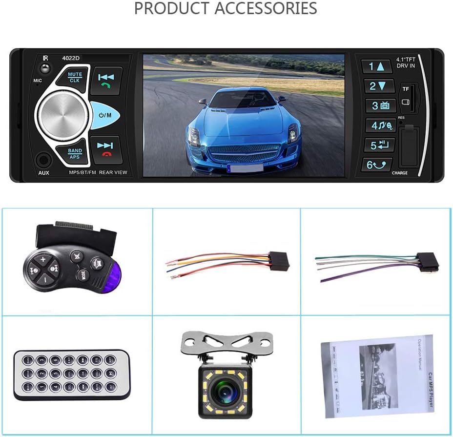 4.1 Inch Single Din Car Stereo with Bluetooth Rear View Camera Pack of 2 C627