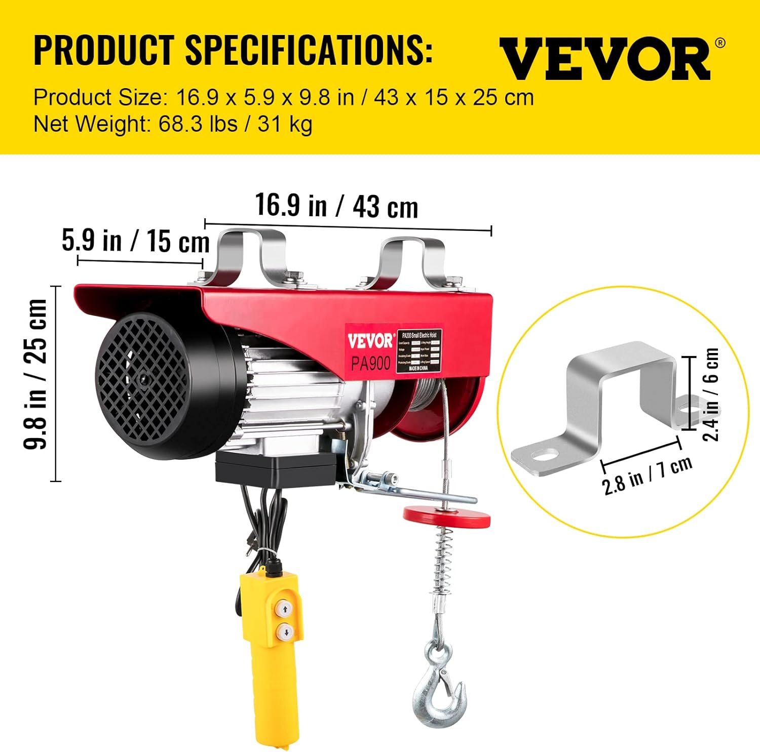 2000 lb Electric Hoist with Remote Control M5442