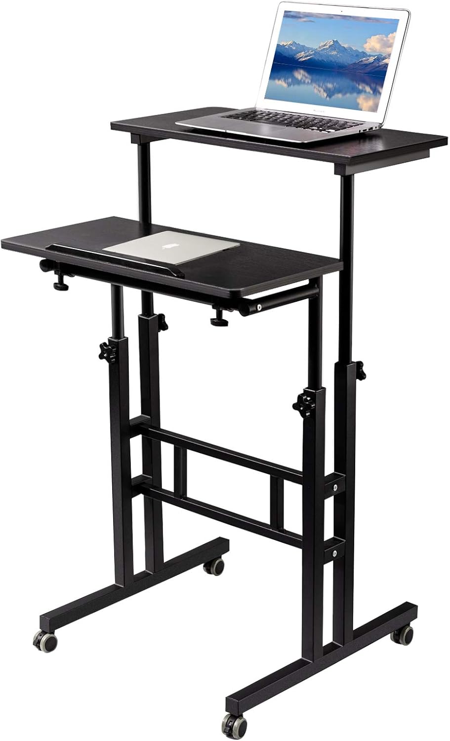 Black Mobile Standing Desk on Wheels Adjustable M2224