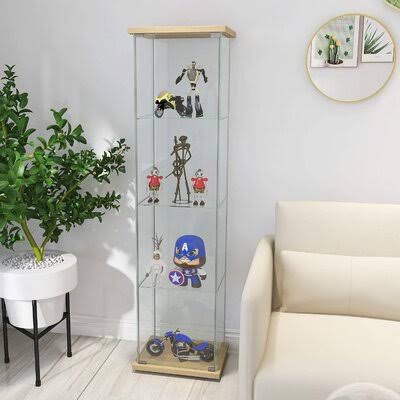 Glass Display Cabinet 4 Shelves with Door, Floor Standing Curio Bookshelf Q797
