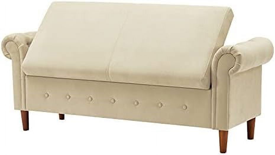 Velvet Tufted Ottoman Sofa Stool Bench with Pillow K779758