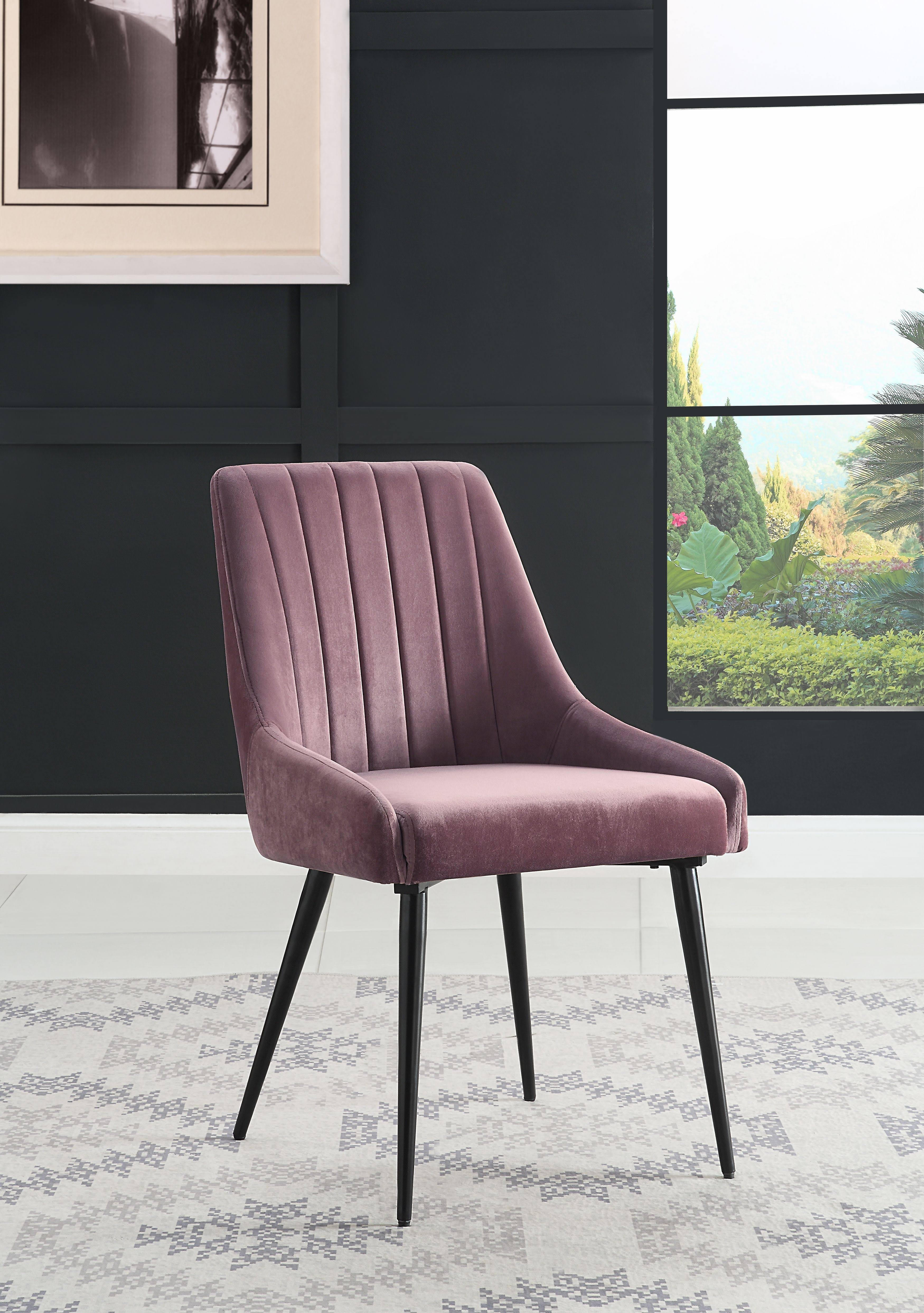 Pink Fabric Side Chair with Black Finish T766
