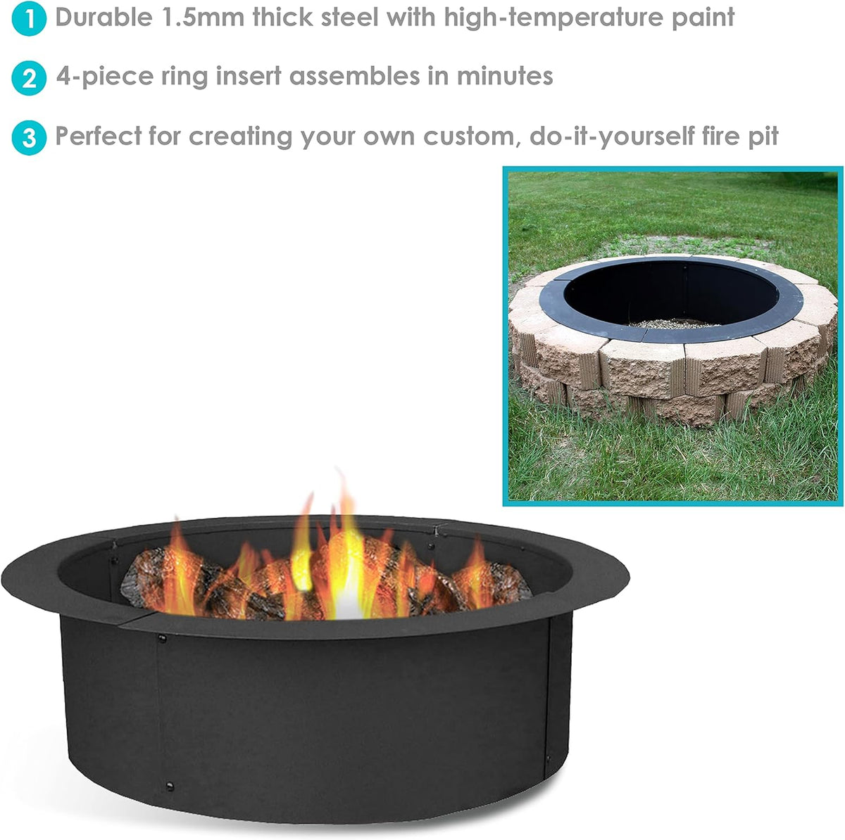 33 Inch Outside x 27 Inch Inside Durable Steel Fire Pit Ring Q635