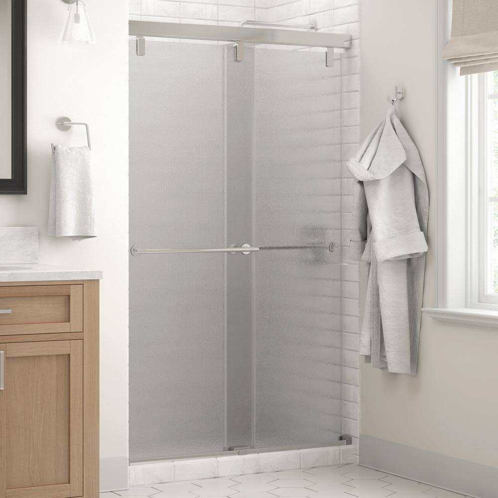 Frameless Sliding Shower Door in Chrome with Rain Glass G65764