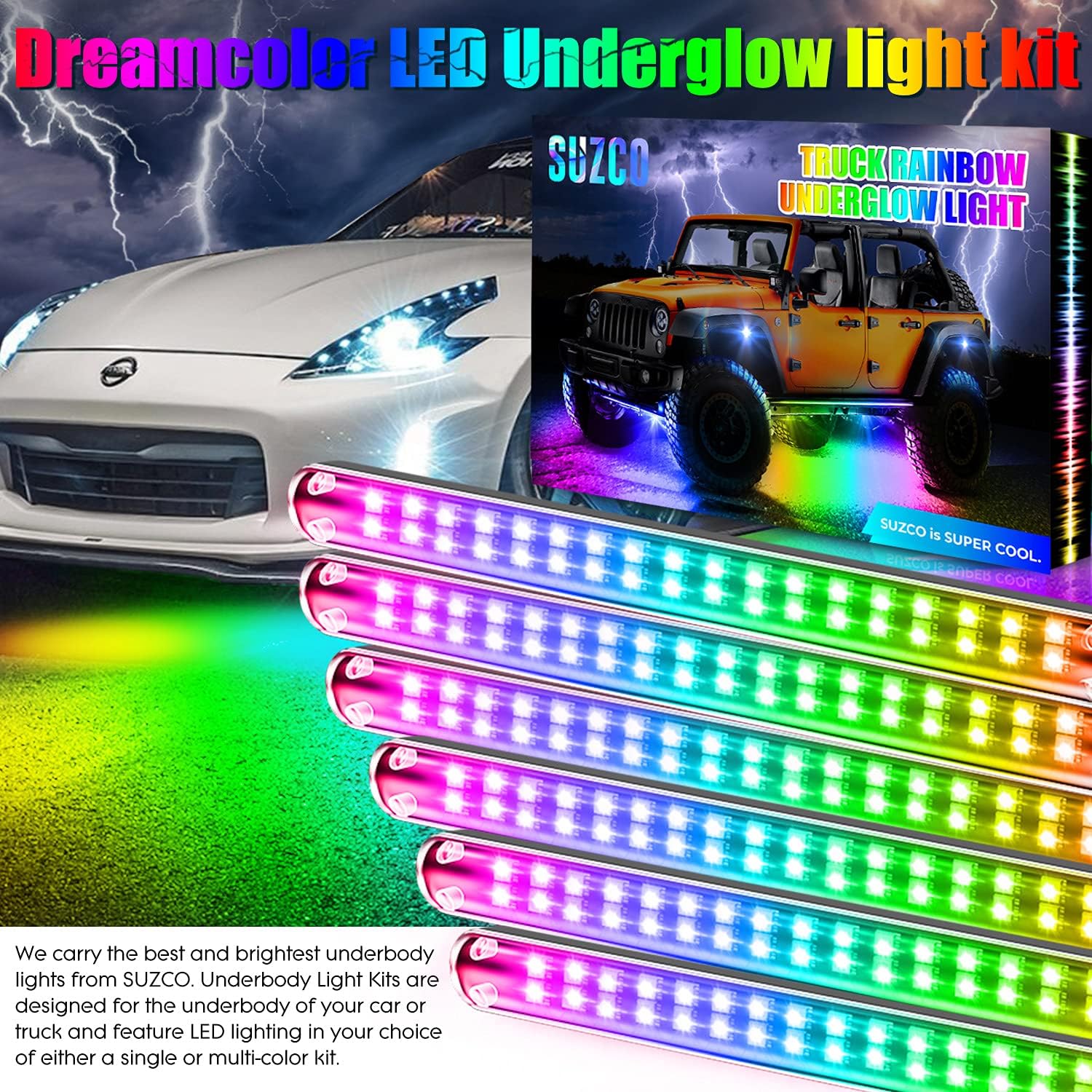 6PCS 216-LEDs Double-Row Neon Underbody LED Strips Kit with APP IP68 12V N257