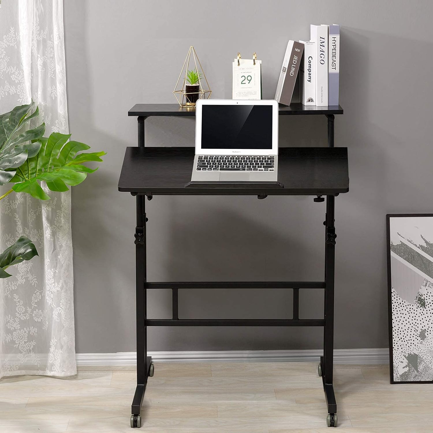 Black Mobile Standing Desk on Wheels Adjustable M2224