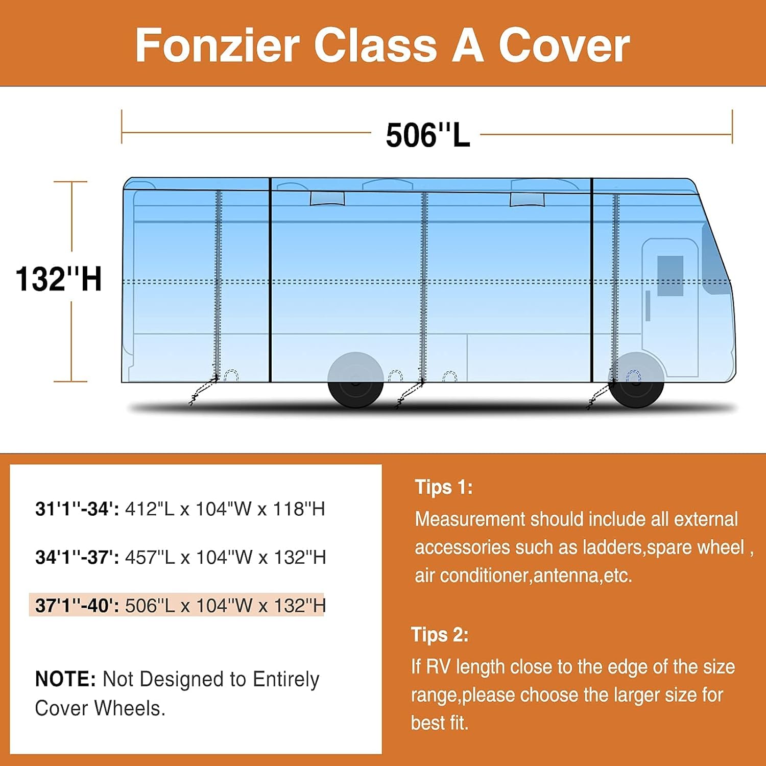 RV Cover Heavy Duty Anti-UV Rip-Stop Breathable with 2Pcs Straps & Gutter Covers C115477
