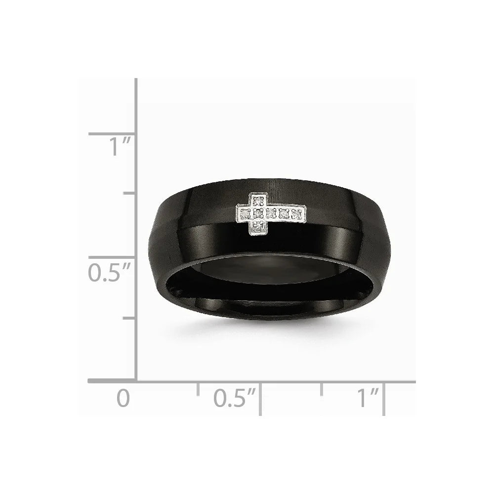 Black IP-Plated Diamond Cross Ring Size 7 Y968
