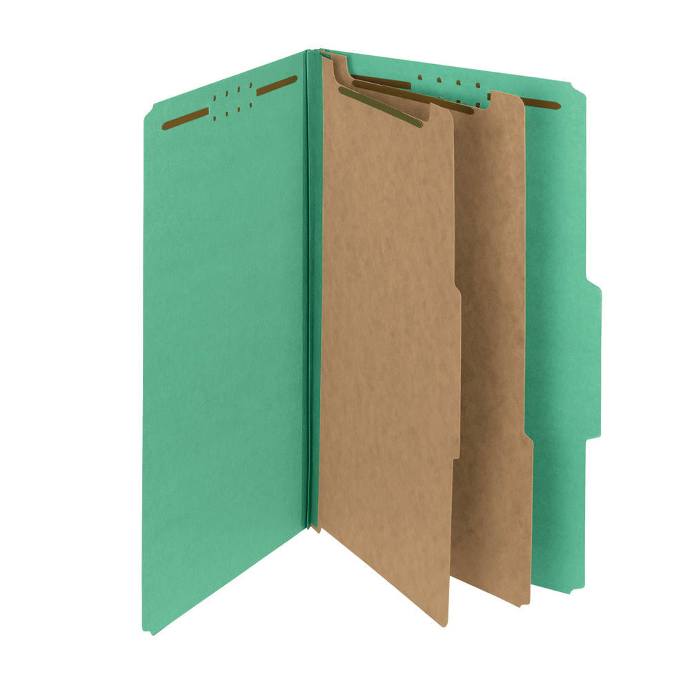 Green 100% Recycled Legal Size Pressboard Classification Folders, Pack of 5 U9108