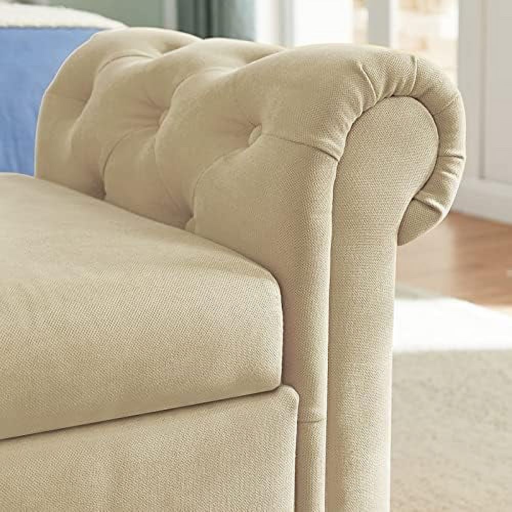 Velvet Tufted Ottoman Sofa Stool Bench with Pillow K779758