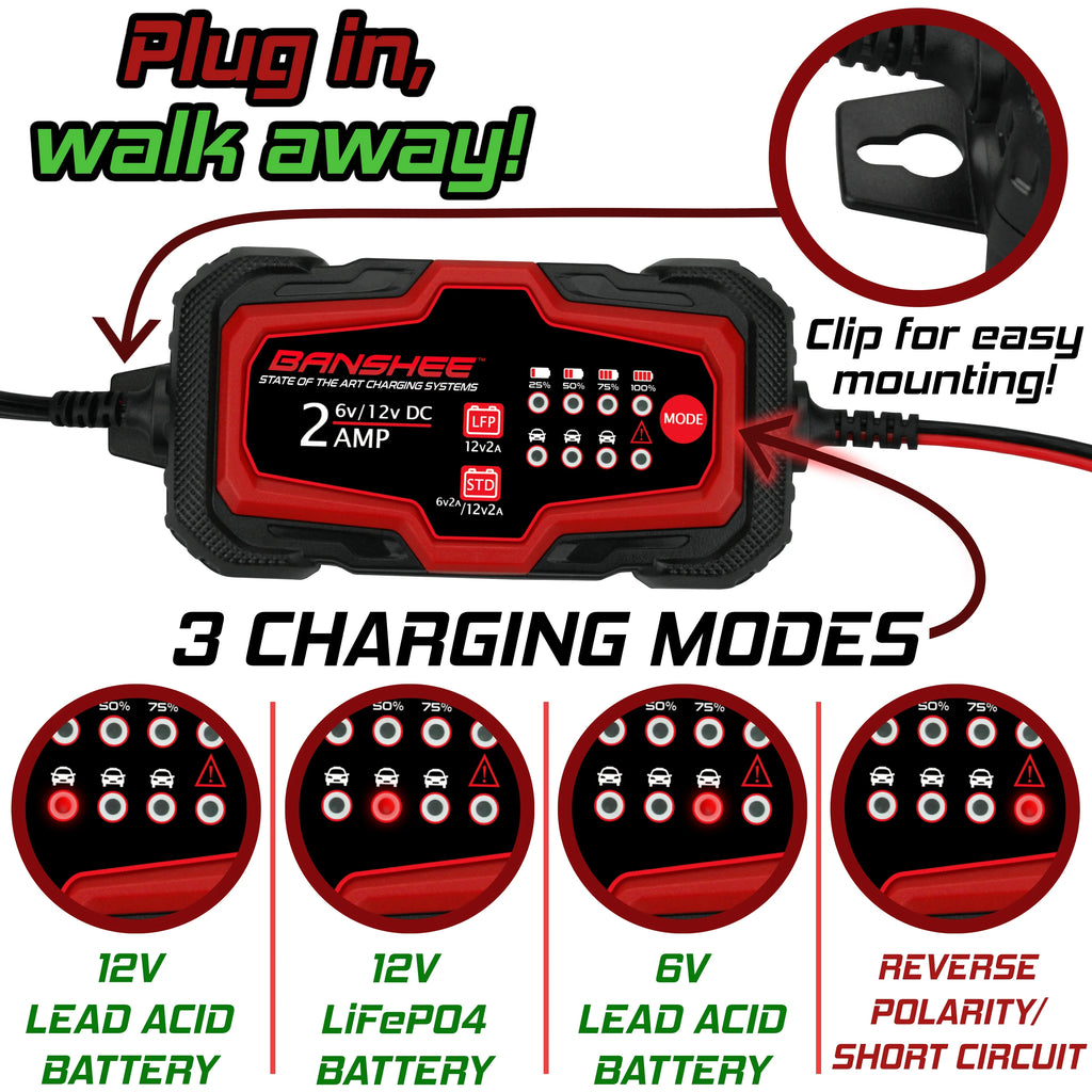 6-12V 2A Automatic Trickle Battery Charger, Pack of 3 V63816
