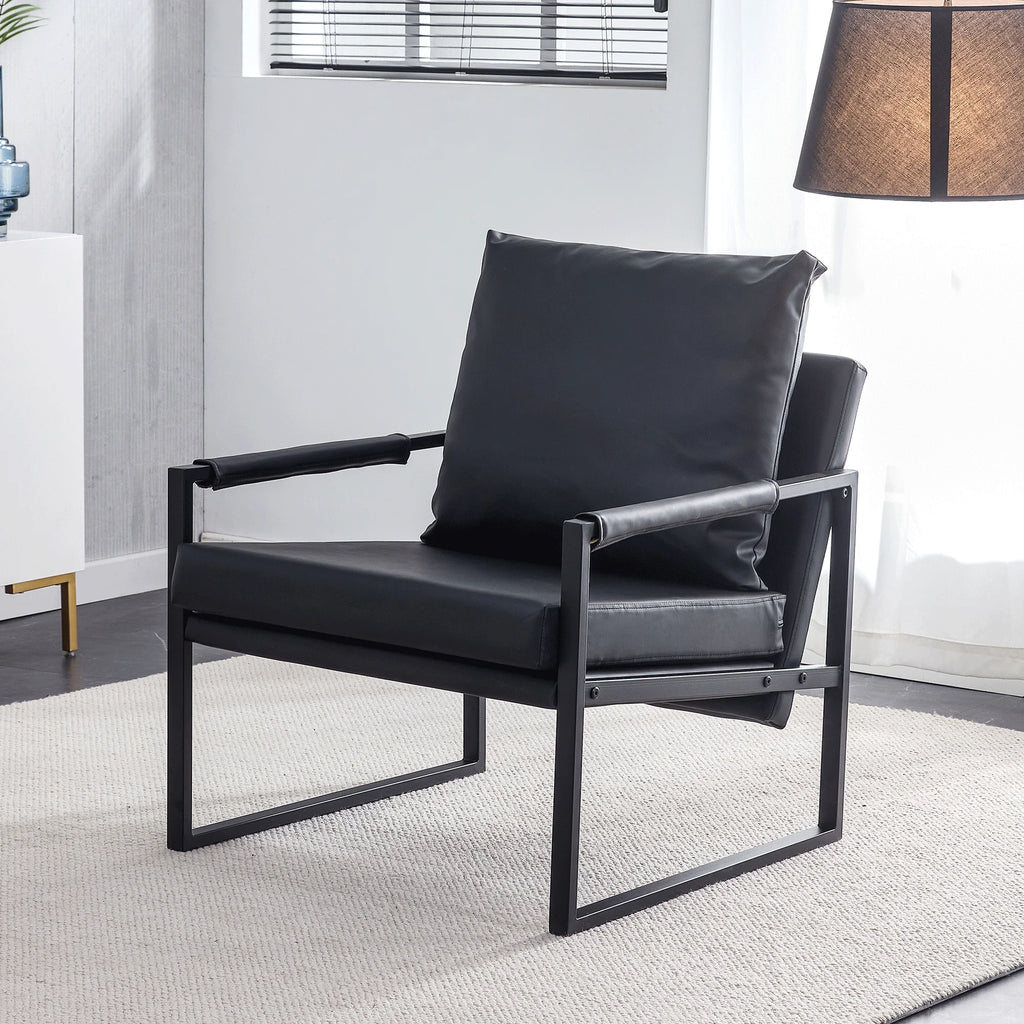 Black PU Leather Accent Armchair with Metal Frame Y8046