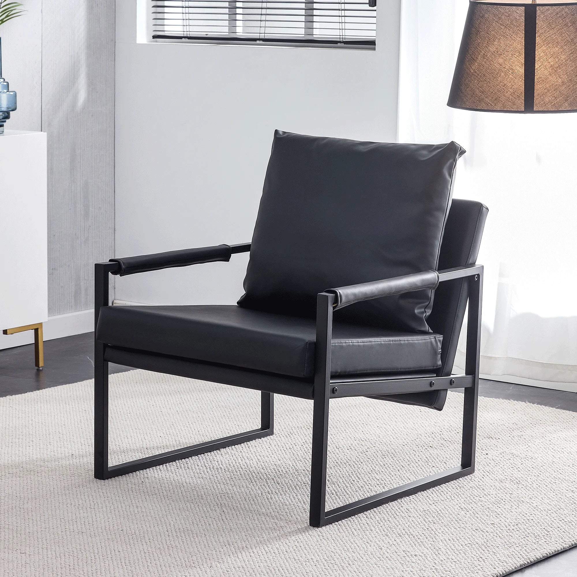 Black PU Leather Accent Armchair with Metal Frame Y8046
