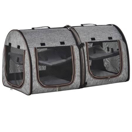 39 Soft-Sided Portable Dual Compartment Pet Carrier, Dark Grey M140