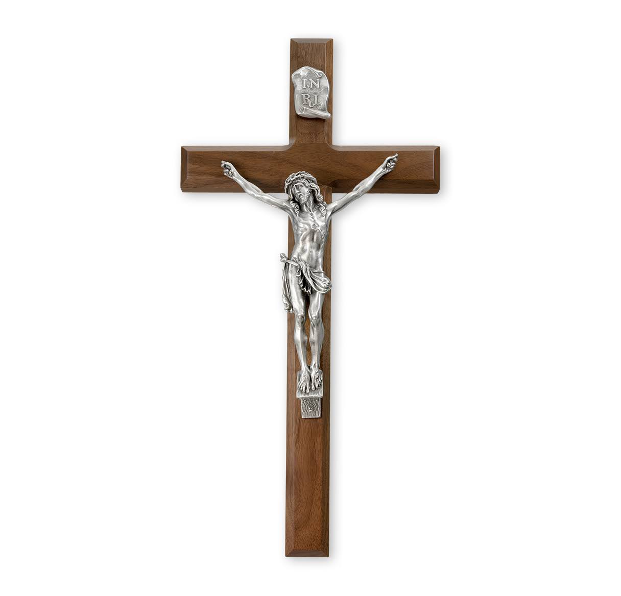 Walnut Wood Wall Crucifix, 15x22 W493