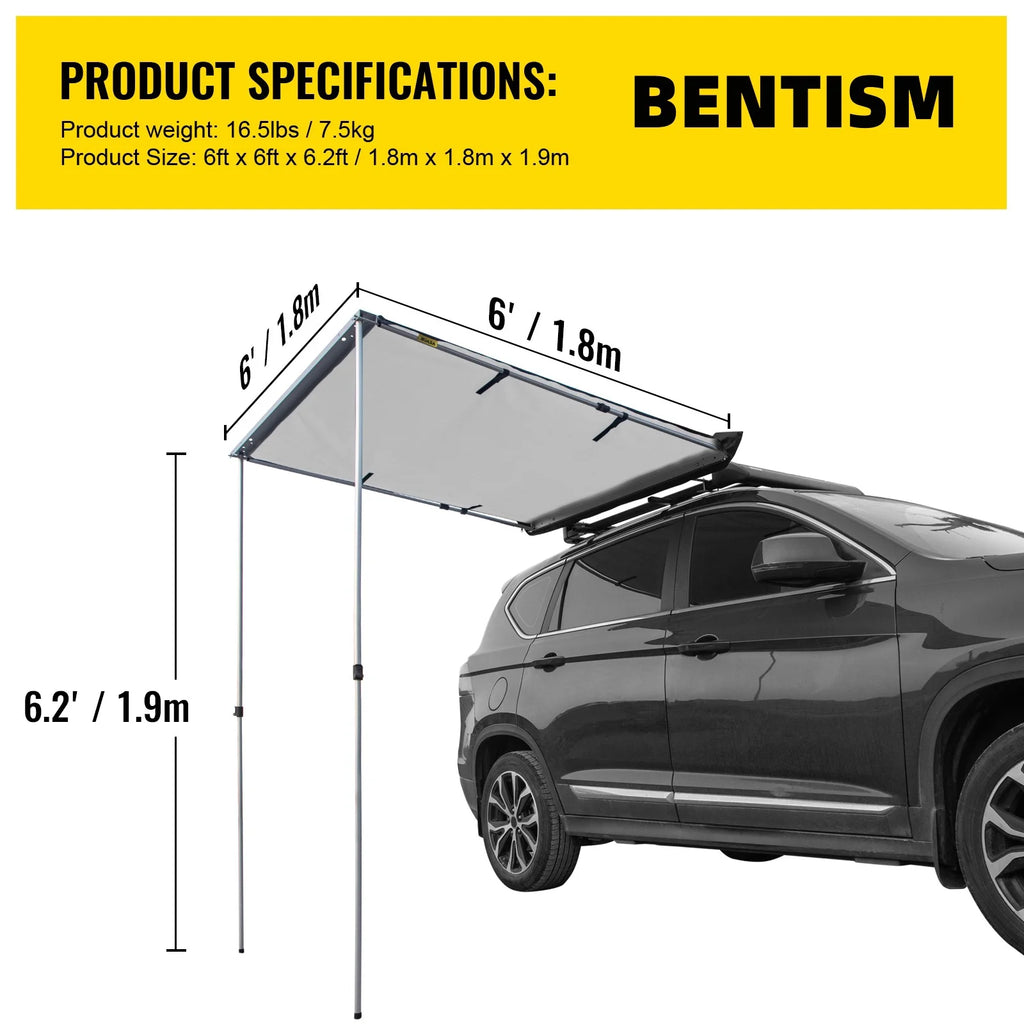 Retractable Waterproof Car Awning Tent Grey 6'x6' U266