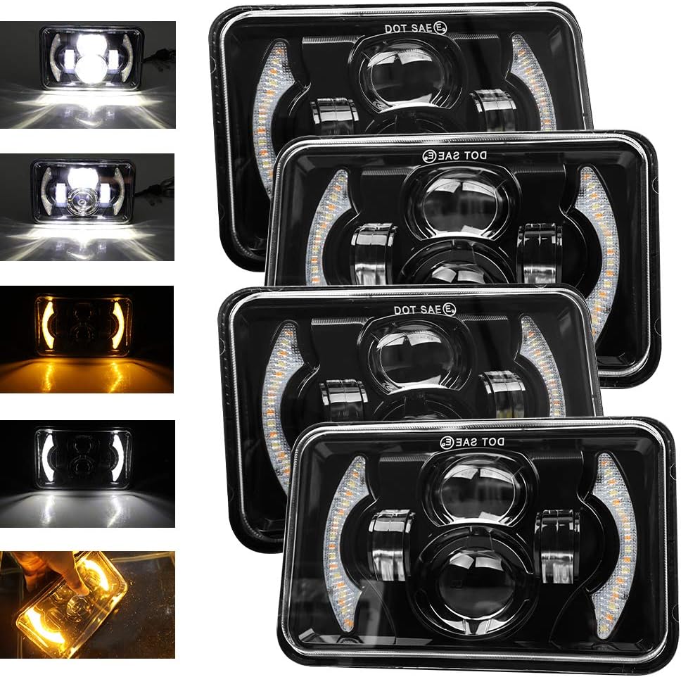 4x6 Inch LED Headlights Sealed Beam 80W Amber Halo Rectangular Replacement T272509