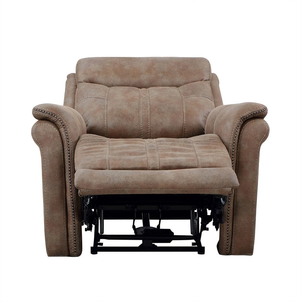Camel Brown Polyester Faux Suede Leather Power Recliner D9441