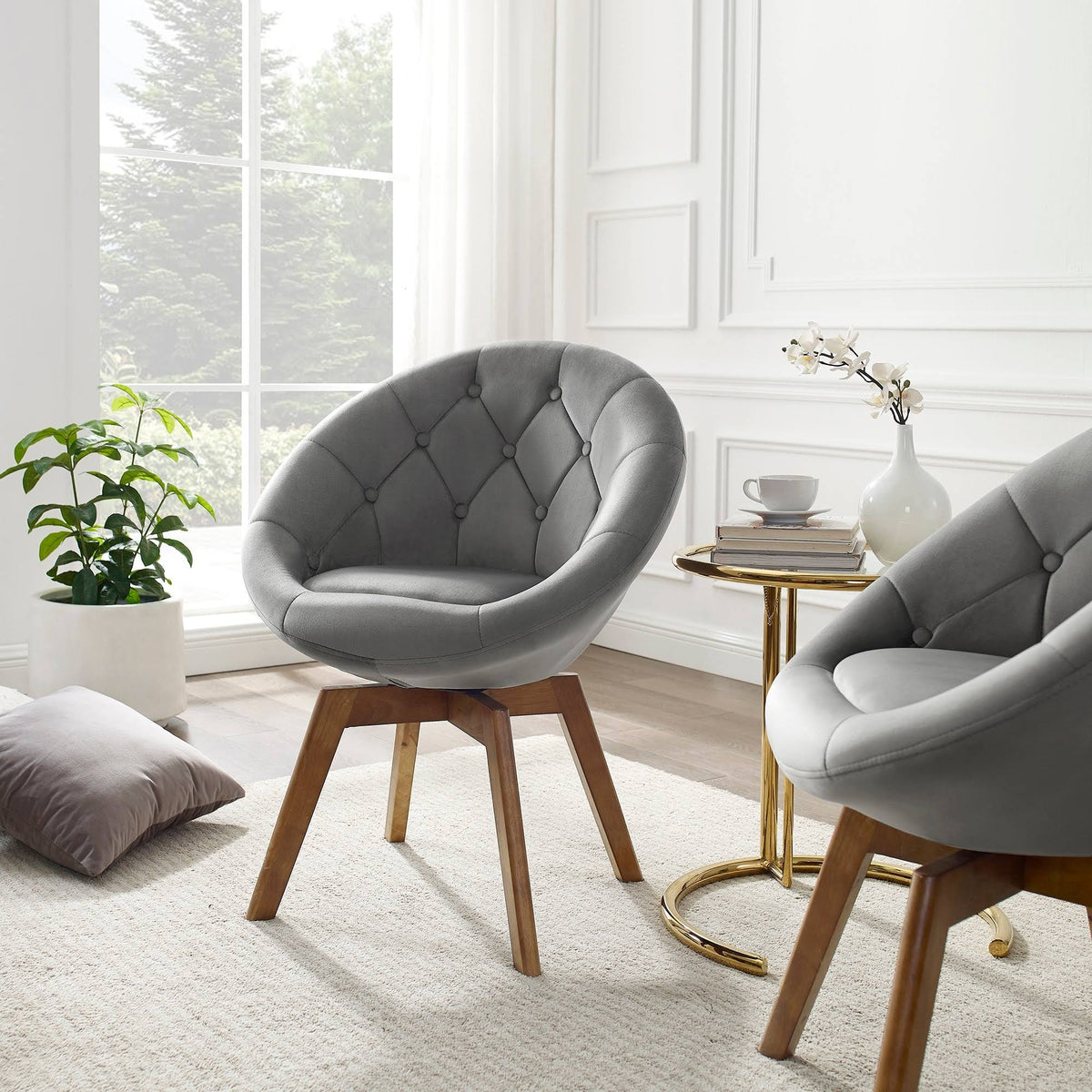 Yellow Velvet Tufted Swivel Accent Chair B1117