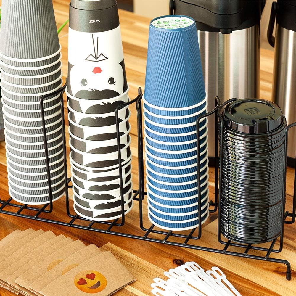 Black Iron Wire 4-Section Cup & Lid Organizer N89285